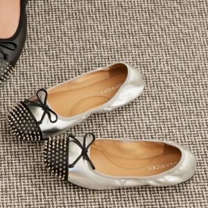 Lisa Vicky Bliss 2 Metallic Silver Black Studded Ballet Flat Slip Ons